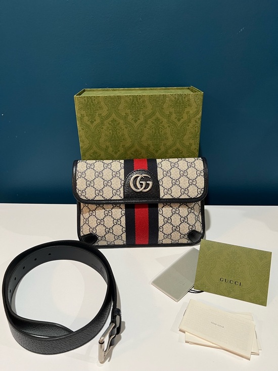Gucci Handbags - NWT: Gucci GG Supreme Belt Bag/Crossbody with Navy and Red Web Stripe